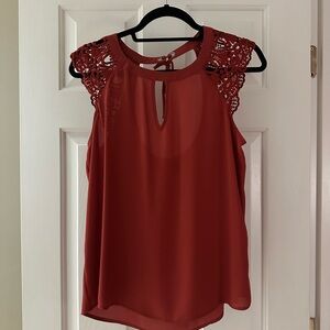 Express Red Sleeveless Embellished Blouse
